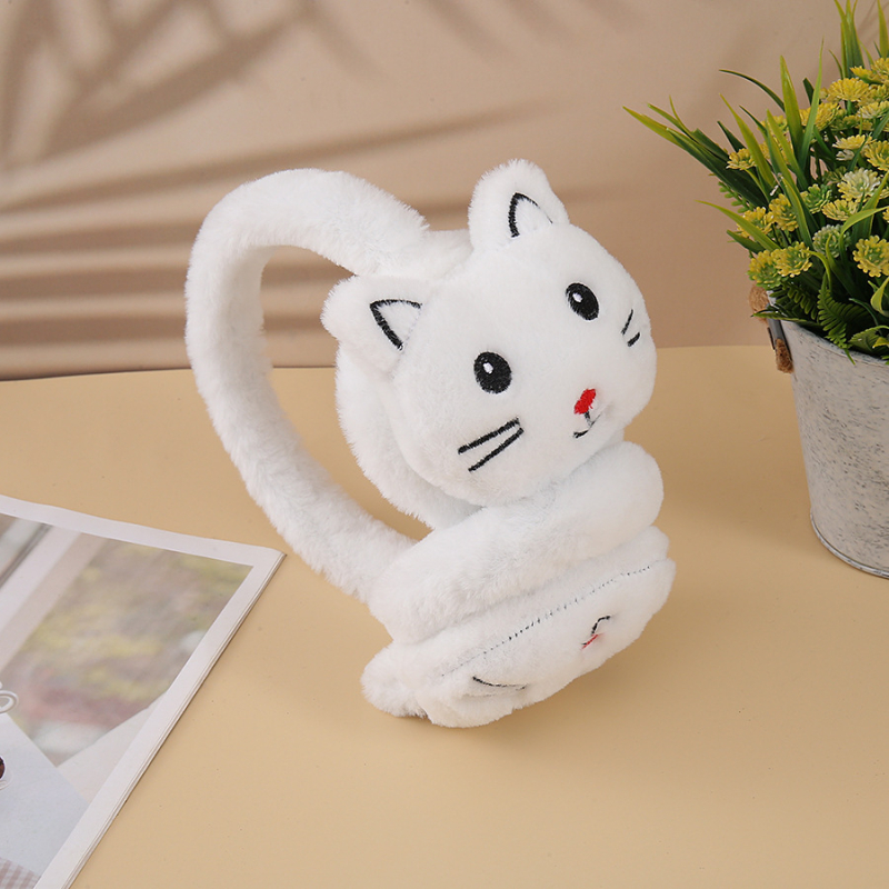 Plyšové ušné ochranné na zimu i jeseň, karikatúrny vzor, dámsky model, štýl Lovely • Materiál: plyš • Funkcia: ochrana proti chladu • Sezóna: zima a jeseň