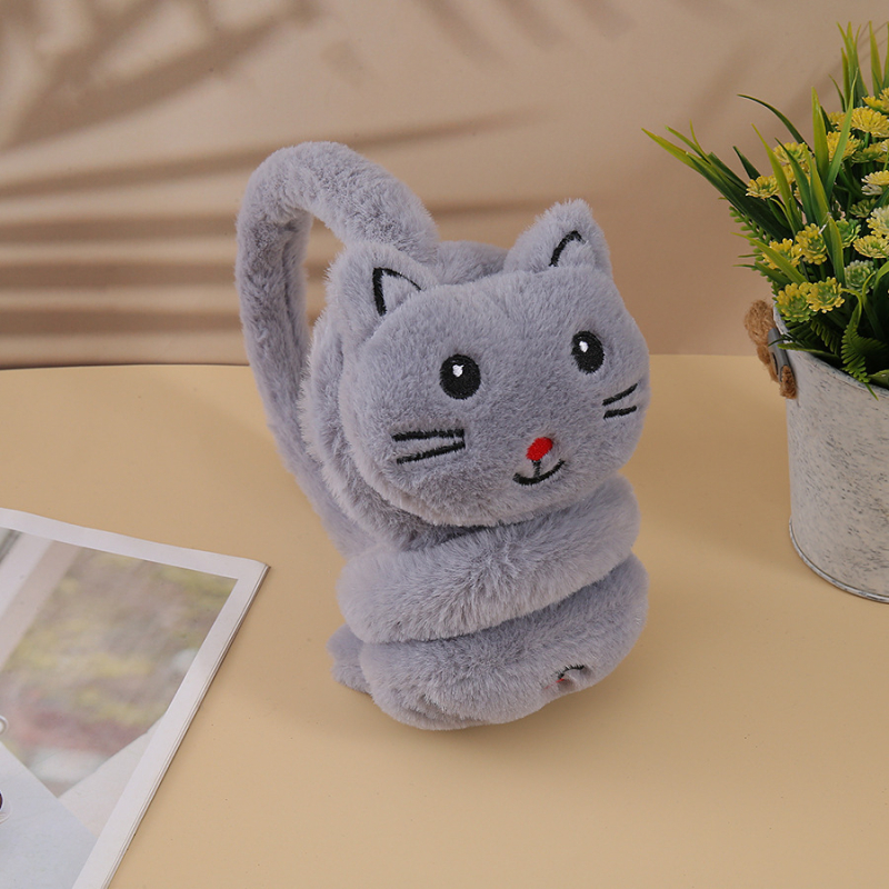 Plyšové ušné ochranné na zimu i jeseň, karikatúrny vzor, dámsky model, štýl Lovely • Materiál: plyš • Funkcia: ochrana proti chladu • Sezóna: zima a jeseň