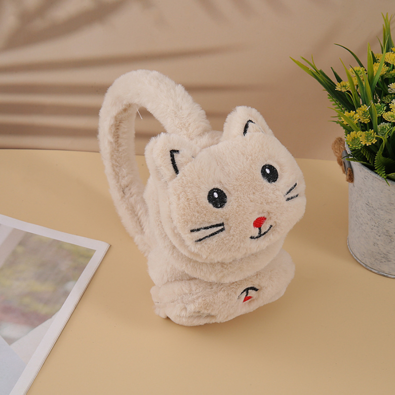 Plyšové ušné ochranné na zimu i jeseň, karikatúrny vzor, dámsky model, štýl Lovely • Materiál: plyš • Funkcia: ochrana proti chladu • Sezóna: zima a jeseň