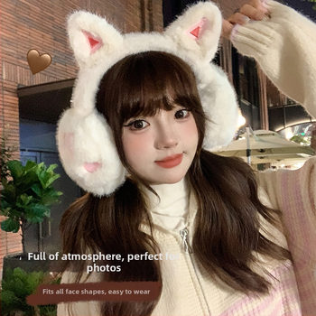 Ακουστικά αυτιών με plush σχέδιο γάτας για γυναίκες — ζεστά, ανθεκτικά στον άνεμο, επενδεδυμένα με φλίς (Υλικό: Πολυεστέρας; Εποχή: Χειμώνας/Φθινόπωρο; Φύλο: Γυναίκες)