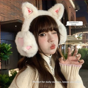 Ακουστικά αυτιών με plush σχέδιο γάτας για γυναίκες — ζεστά, ανθεκτικά στον άνεμο, επενδεδυμένα με φλίς (Υλικό: Πολυεστέρας; Εποχή: Χειμώνας/Φθινόπωρο; Φύλο: Γυναίκες)