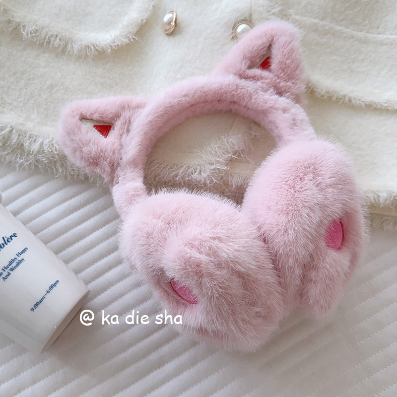 Ακουστικά αυτιών με plush σχέδιο γάτας για γυναίκες — ζεστά, ανθεκτικά στον άνεμο, επενδεδυμένα με φλίς (Υλικό: Πολυεστέρας; Εποχή: Χειμώνας/Φθινόπωρο; Φύλο: Γυναίκες)