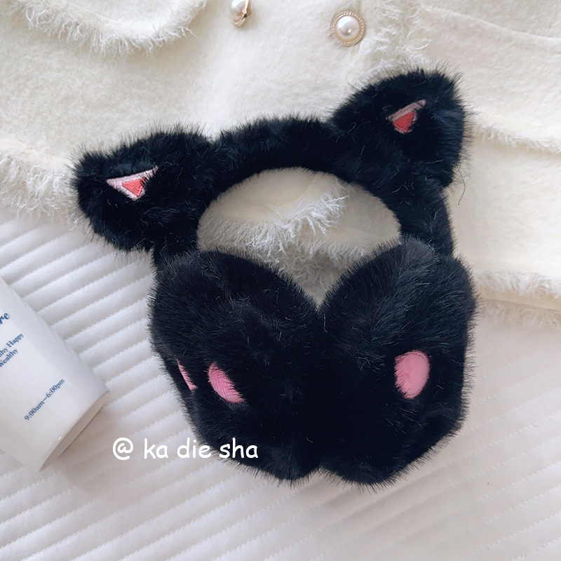 Ακουστικά αυτιών με plush σχέδιο γάτας για γυναίκες — ζεστά, ανθεκτικά στον άνεμο, επενδεδυμένα με φλίς (Υλικό: Πολυεστέρας; Εποχή: Χειμώνας/Φθινόπωρο; Φύλο: Γυναίκες)