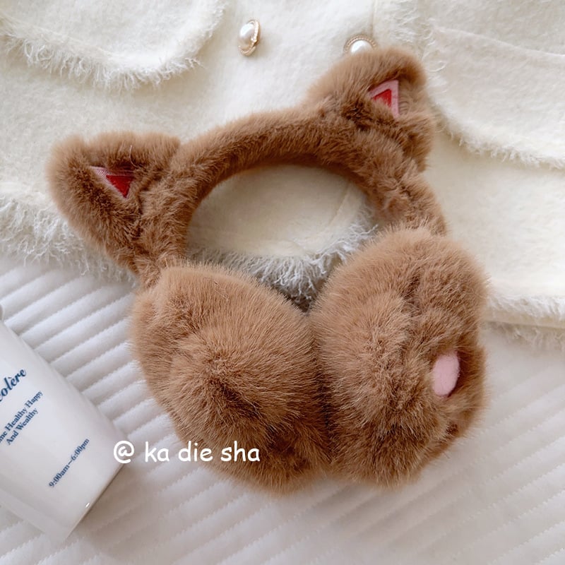 Ακουστικά αυτιών με plush σχέδιο γάτας για γυναίκες — ζεστά, ανθεκτικά στον άνεμο, επενδεδυμένα με φλίς (Υλικό: Πολυεστέρας; Εποχή: Χειμώνας/Φθινόπωρο; Φύλο: Γυναίκες)