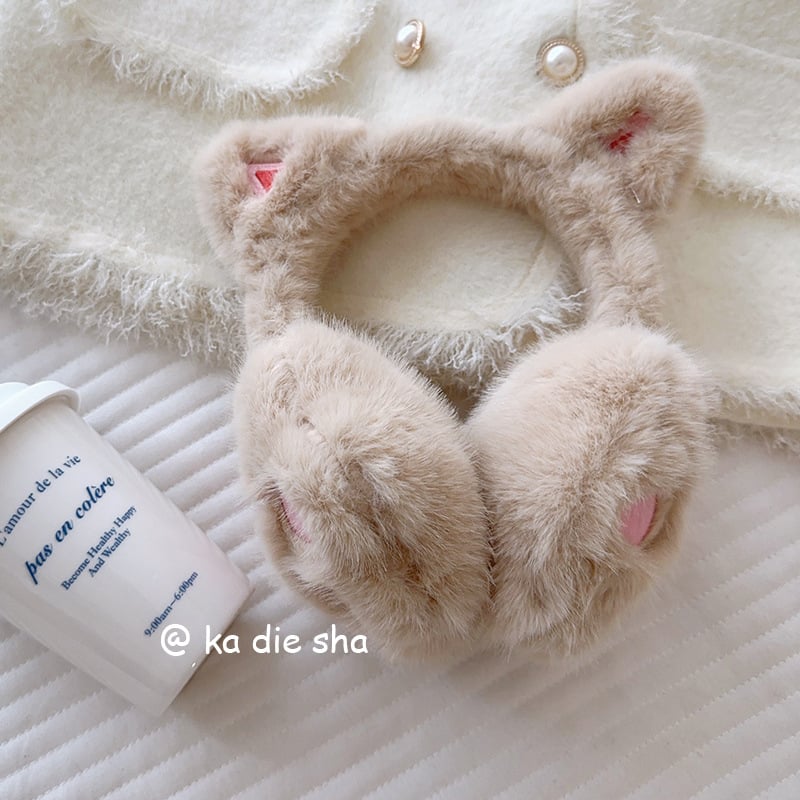 Ακουστικά αυτιών με plush σχέδιο γάτας για γυναίκες — ζεστά, ανθεκτικά στον άνεμο, επενδεδυμένα με φλίς (Υλικό: Πολυεστέρας; Εποχή: Χειμώνας/Φθινόπωρο; Φύλο: Γυναίκες)