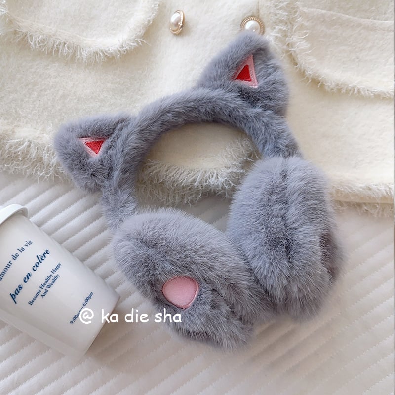 Ακουστικά αυτιών με plush σχέδιο γάτας για γυναίκες — ζεστά, ανθεκτικά στον άνεμο, επενδεδυμένα με φλίς (Υλικό: Πολυεστέρας; Εποχή: Χειμώνας/Φθινόπωρο; Φύλο: Γυναίκες)