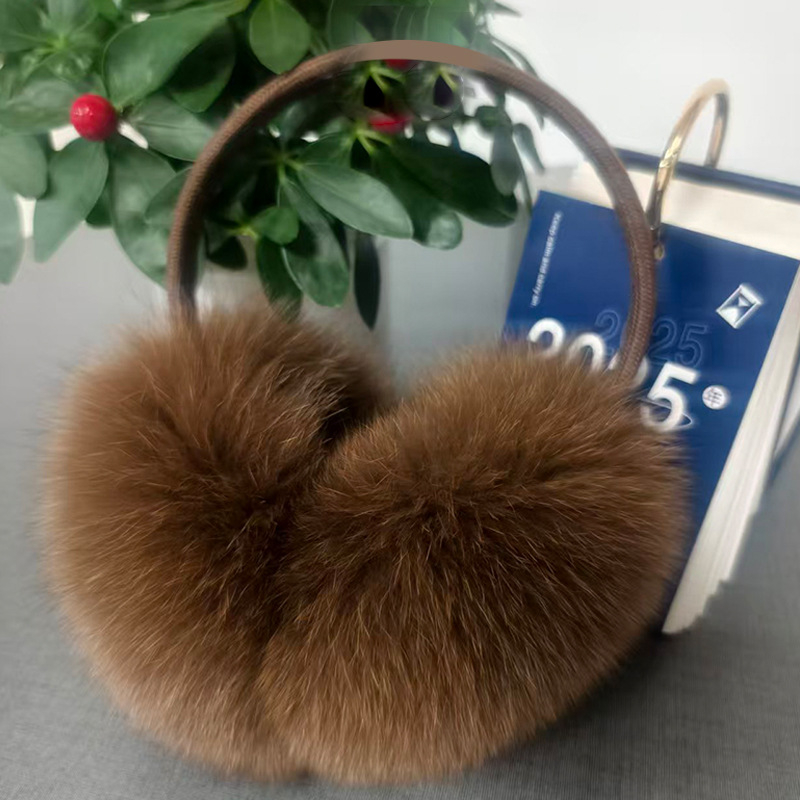 Protecții pentru urechi din blană de vulpe reală, stil coreean, model monocrom, păstrează căldura, pentru iarnă, toamnă și primăvară, stil simplu/drăguț