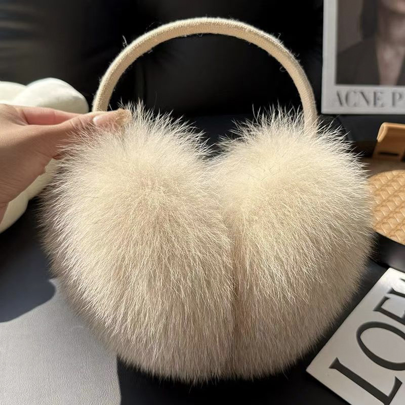 Protecții pentru urechi din blană de vulpe reală, stil coreean, model monocrom, păstrează căldura, pentru iarnă, toamnă și primăvară, stil simplu/drăguț