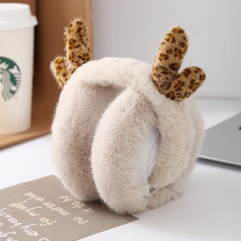 Корейски стил зимни ушни предпазители, леопардов принт и рогчета, плюшени и сгъваеми, унисекс за възрастни