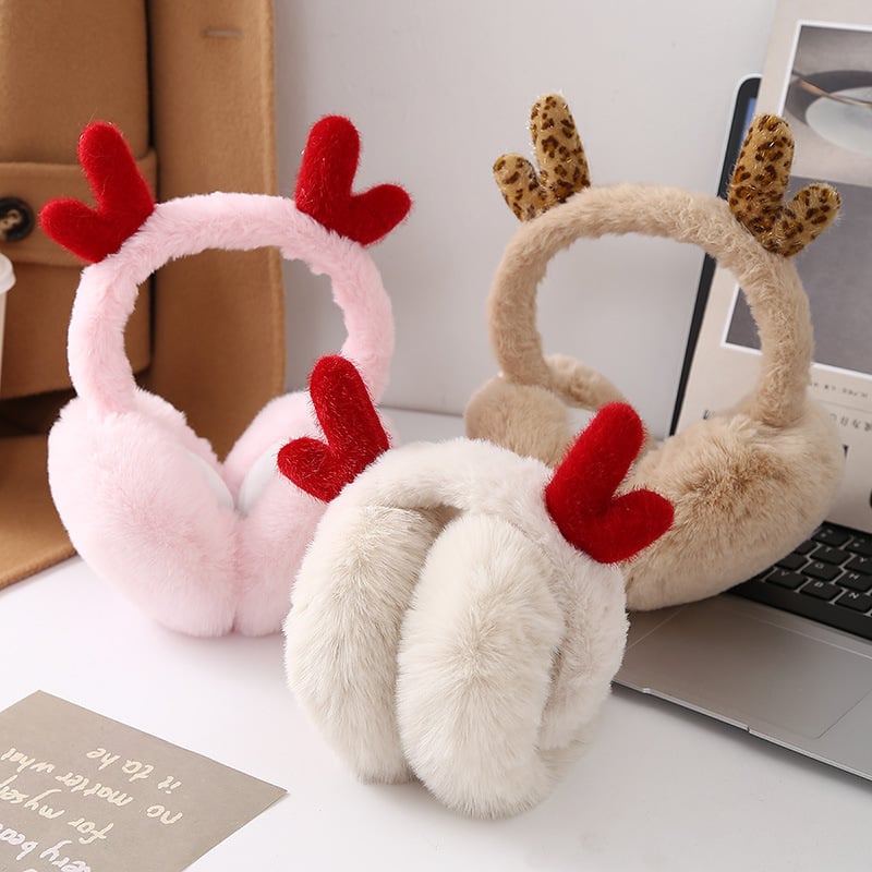 Корейски стил зимни ушни предпазители, леопардов принт и рогчета, плюшени и сгъваеми, унисекс за възрастни