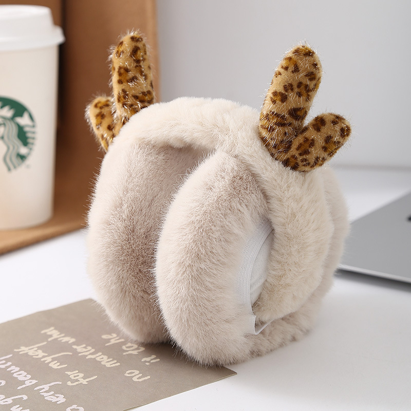 Корейски стил зимни ушни предпазители, леопардов принт и рогчета, плюшени и сгъваеми, унисекс за възрастни