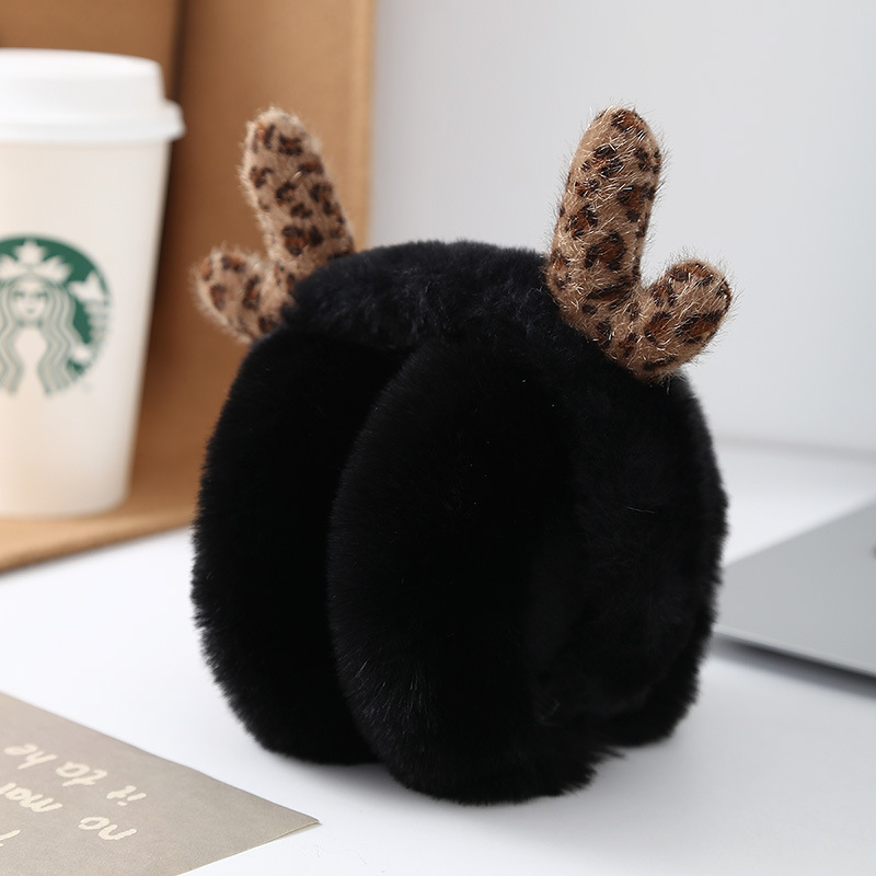 Корейски стил зимни ушни предпазители, леопардов принт и рогчета, плюшени и сгъваеми, унисекс за възрастни