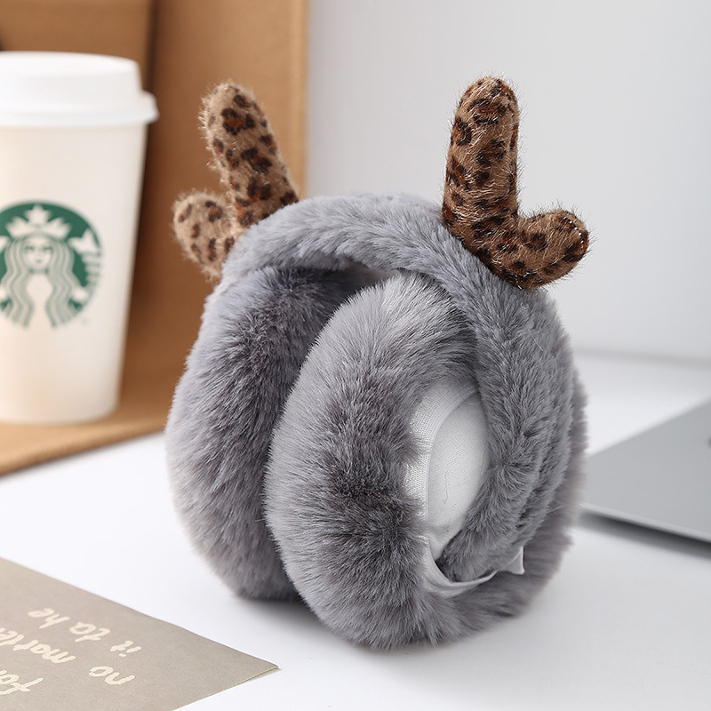 Корейски стил зимни ушни предпазители, леопардов принт и рогчета, плюшени и сгъваеми, унисекс за възрастни