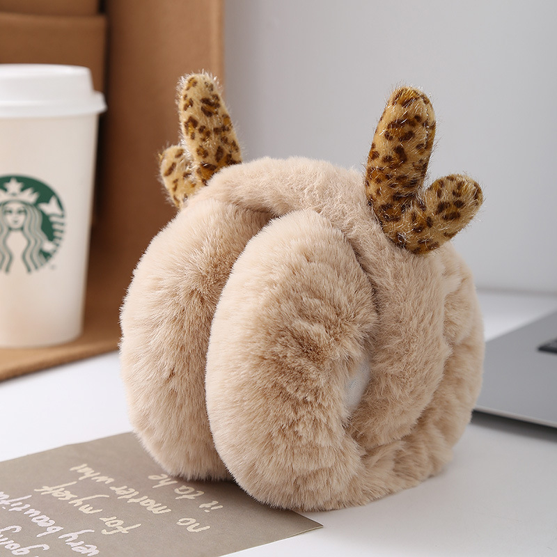 Корейски стил зимни ушни предпазители, леопардов принт и рогчета, плюшени и сгъваеми, унисекс за възрастни