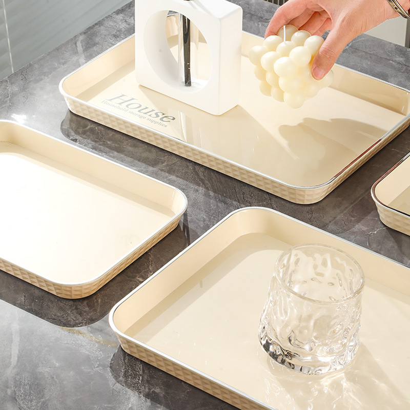 Луксозен правоъгълен поднос за чай и напитки | Пластмасов материал | Правоъгълна форма | Стил: лек лукс | Солиден дизайн | за дома и козметичен салон