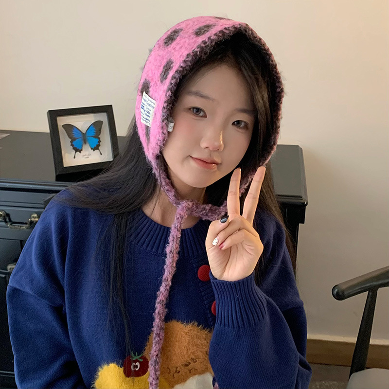 Зимни ушни защити – топли и удебелени, плетена лента с точков модел, сгъваеми и универсални, за външни условия, полиестер