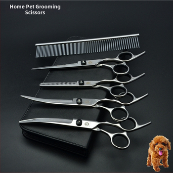 Комплект ножици за подстригване на кучета: прави и извити ножици за подстригване на козината, набор за грижа за козината, коприна цветя