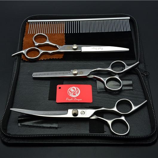 Комплект ножици за подстригване на кучета: прави и извити ножици за подстригване на козината, набор за грижа за козината, коприна цветя
