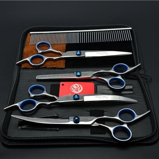 Комплект ножици за подстригване на кучета: прави и извити ножици за подстригване на козината, набор за грижа за козината, коприна цветя