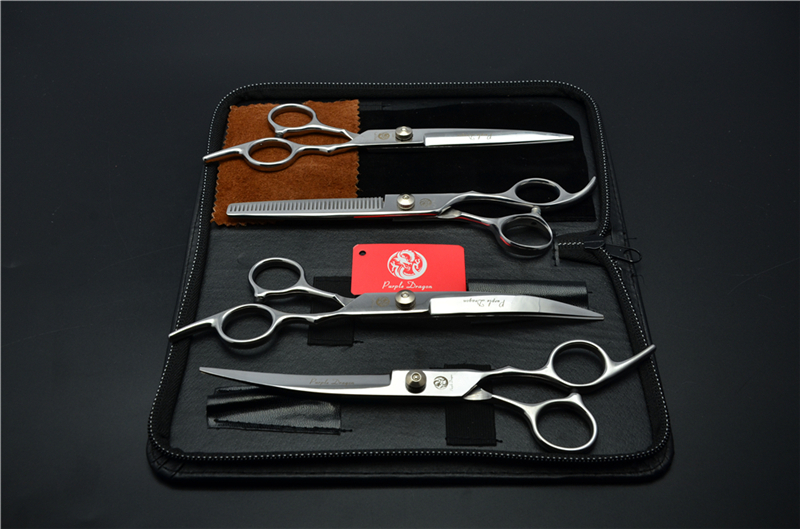 Комплект ножици за подстригване на кучета: прави и извити ножици за подстригване на козината, набор за грижа за козината, коприна цветя