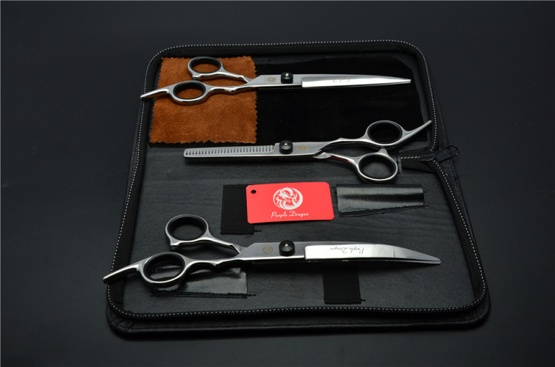 Комплект ножици за подстригване на кучета: прави и извити ножици за подстригване на козината, набор за грижа за козината, коприна цветя