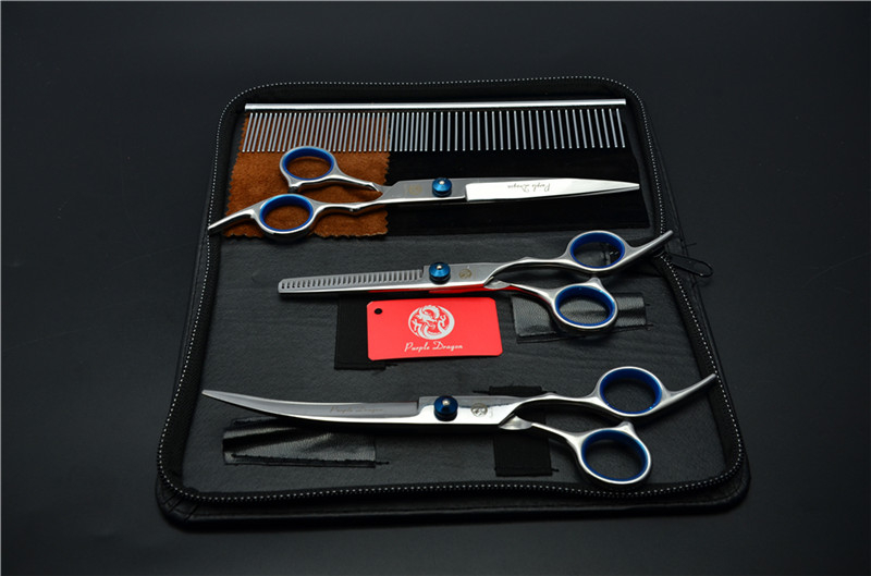 Комплект ножици за подстригване на кучета: прави и извити ножици за подстригване на козината, набор за грижа за козината, коприна цветя