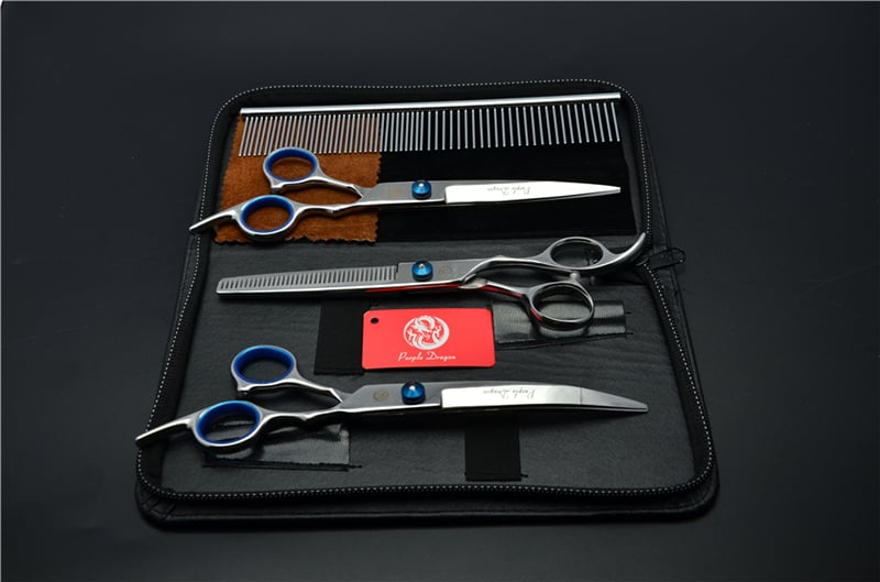 Комплект ножици за подстригване на кучета: прави и извити ножици за подстригване на козината, набор за грижа за козината, коприна цветя