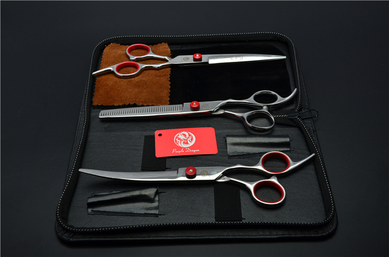 Комплект ножици за подстригване на кучета: прави и извити ножици за подстригване на козината, набор за грижа за козината, коприна цветя