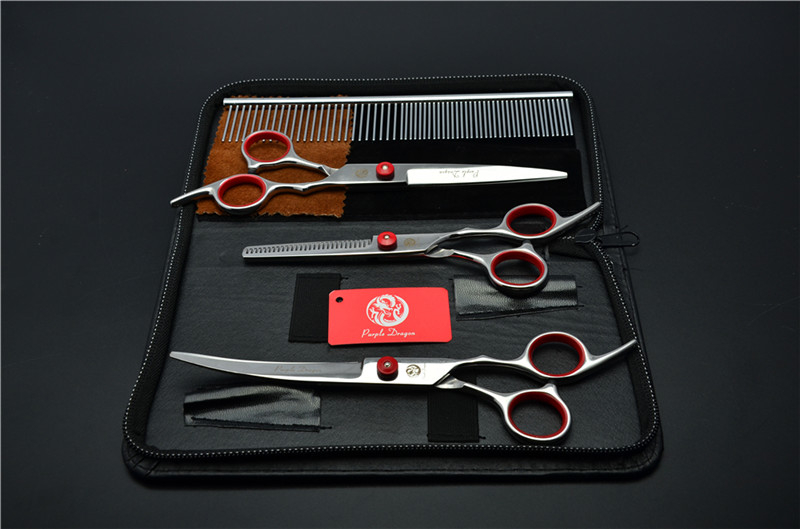 Комплект ножици за подстригване на кучета: прави и извити ножици за подстригване на козината, набор за грижа за козината, коприна цветя