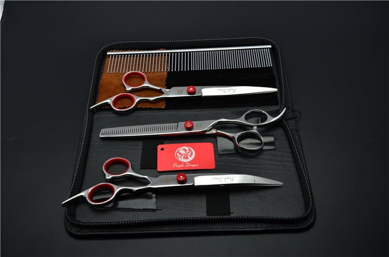 Комплект ножици за подстригване на кучета: прави и извити ножици за подстригване на козината, набор за грижа за козината, коприна цветя