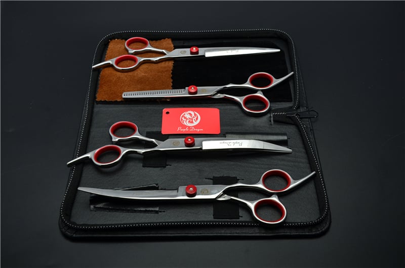 Комплект ножици за подстригване на кучета: прави и извити ножици за подстригване на козината, набор за грижа за козината, коприна цветя