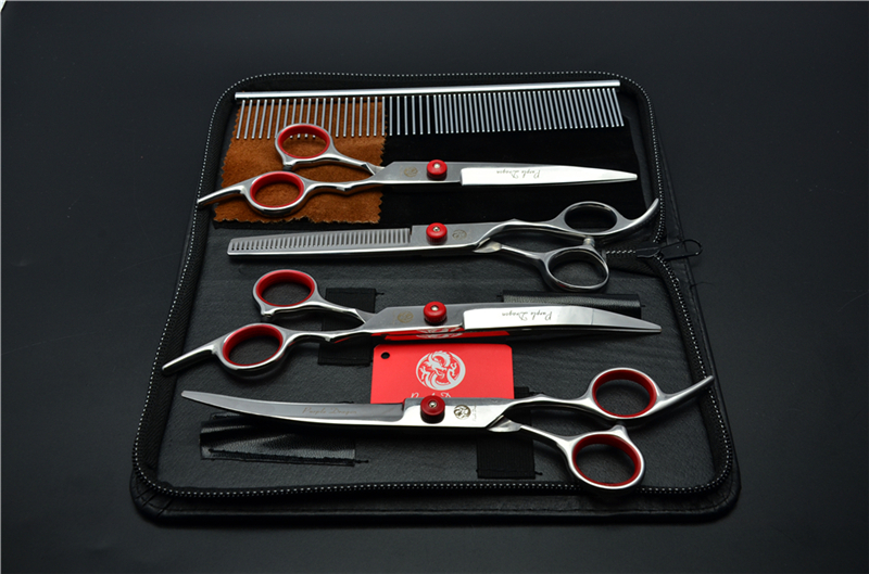 Комплект ножици за подстригване на кучета: прави и извити ножици за подстригване на козината, набор за грижа за козината, коприна цветя