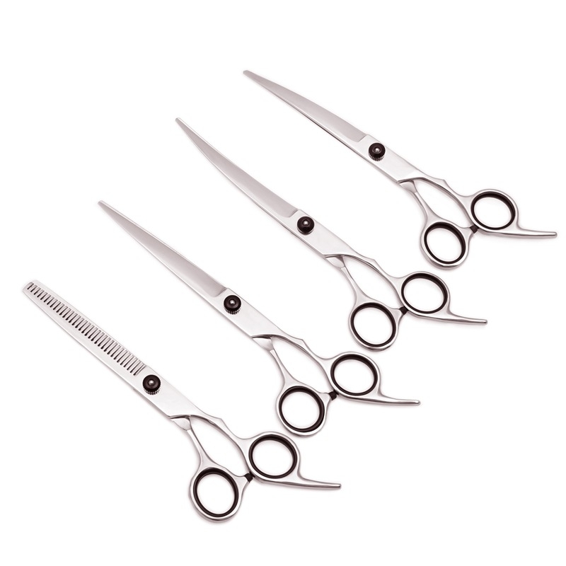 Комплект ножици за подстригване на кучета: прави и извити ножици за подстригване на козината, набор за грижа за козината, коприна цветя