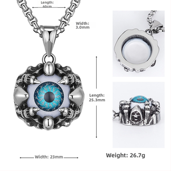 Titāna tērauda kaklarota ar Velna acs kulonu, Turku acs motīvs, hip-hop stils, HX0648, viduslaiku stils, literārais retro