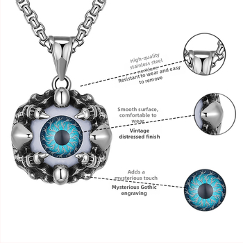Titāna tērauda kaklarota ar Velna acs kulonu, Turku acs motīvs, hip-hop stils, HX0648, viduslaiku stils, literārais retro