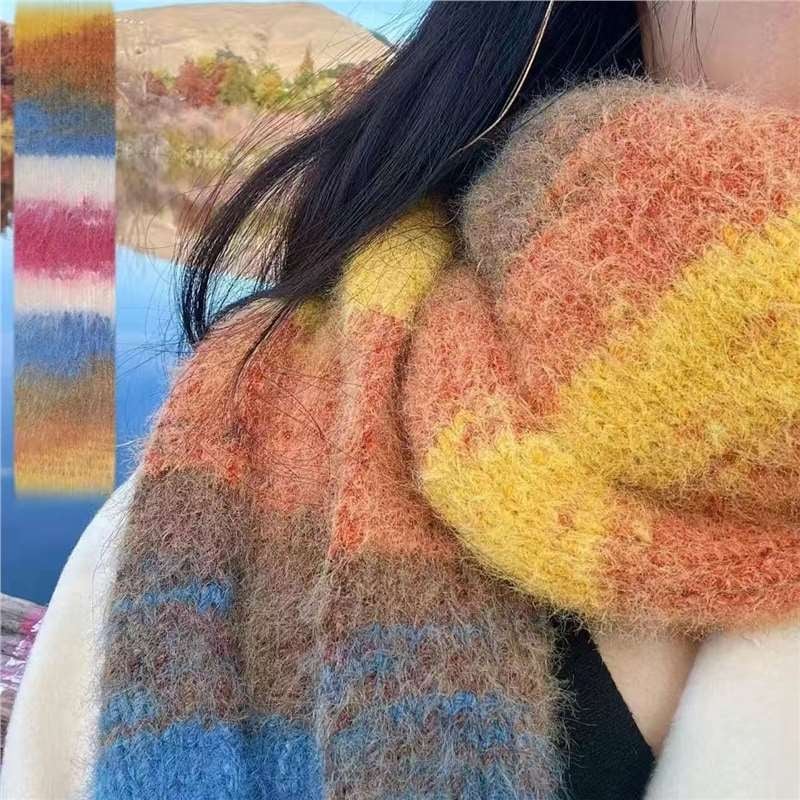 DIY komplet za pletenje šala s pejzažnim uzorkom i ink-dyed uzorkom, domaća vuna, pređa 7s, 1 vlakno