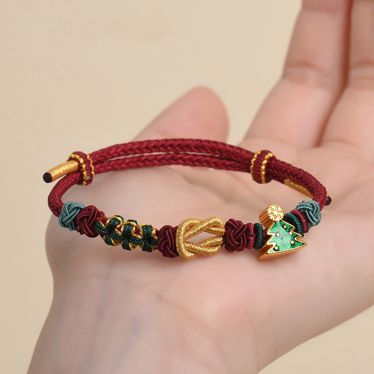 DIY усукана гривна за Коледа с мотив коледно дърво, ръчно плетена, унисекс