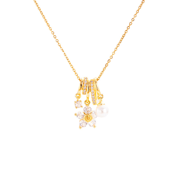 Медна огърлица с цвете и смесени камъни, O-образна верига, многослойна, дължина 41–50 см