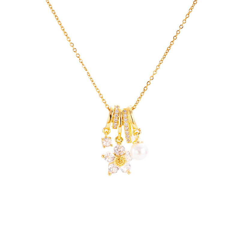 Медна огърлица с цвете и смесени камъни, O-образна верига, многослойна, дължина 41–50 см