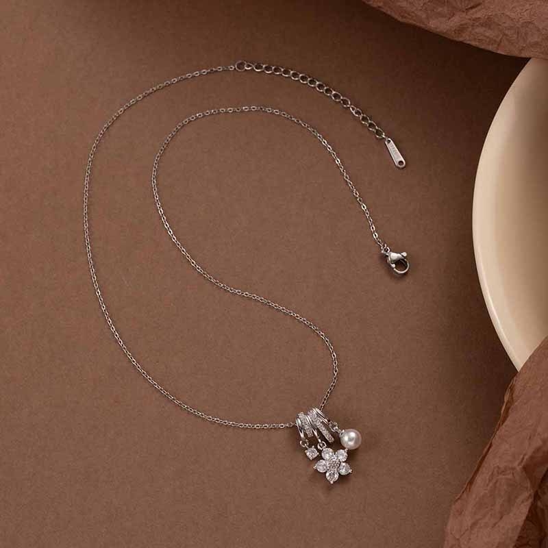 Медна огърлица с цвете и смесени камъни, O-образна верига, многослойна, дължина 41–50 см