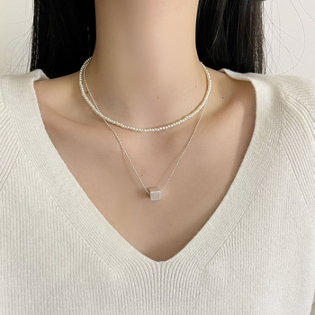 Двойнослойна огърлица с висулка във формата на сърце и перла, медно-сплавна основа, електроплакирана, класическа верига