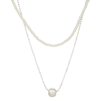 Двойнослойна огърлица с висулка във формата на сърце и перла, медно-сплавна основа, електроплакирана, класическа верига