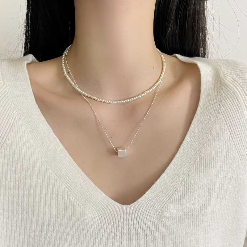 Двойнослойна огърлица с висулка във формата на сърце и перла, медно-сплавна основа, електроплакирана, класическа верига