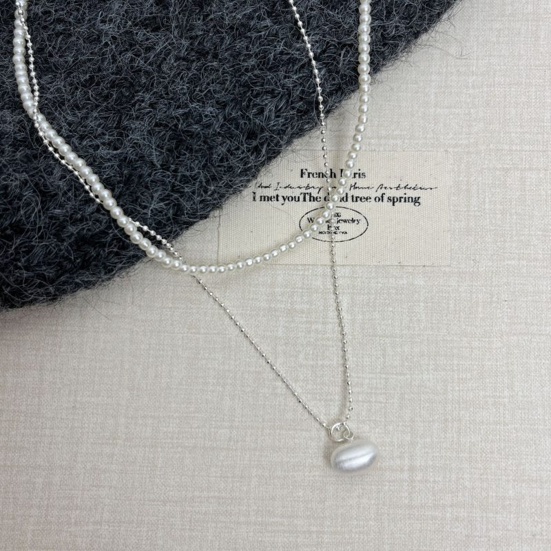 Двойнослойна огърлица с висулка във формата на сърце и перла, медно-сплавна основа, електроплакирана, класическа верига