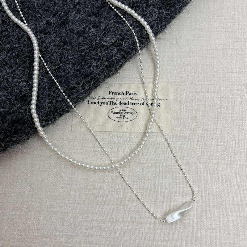 Двойнослойна огърлица с висулка във формата на сърце и перла, медно-сплавна основа, електроплакирана, класическа верига