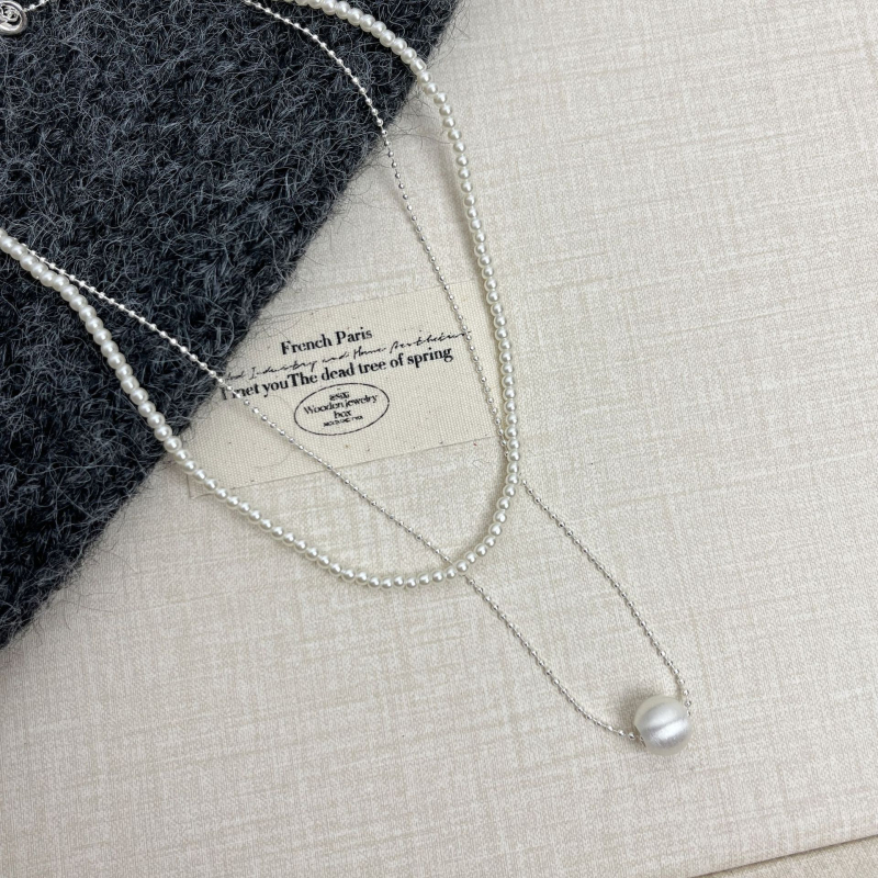 Двойнослойна огърлица с висулка във формата на сърце и перла, медно-сплавна основа, електроплакирана, класическа верига