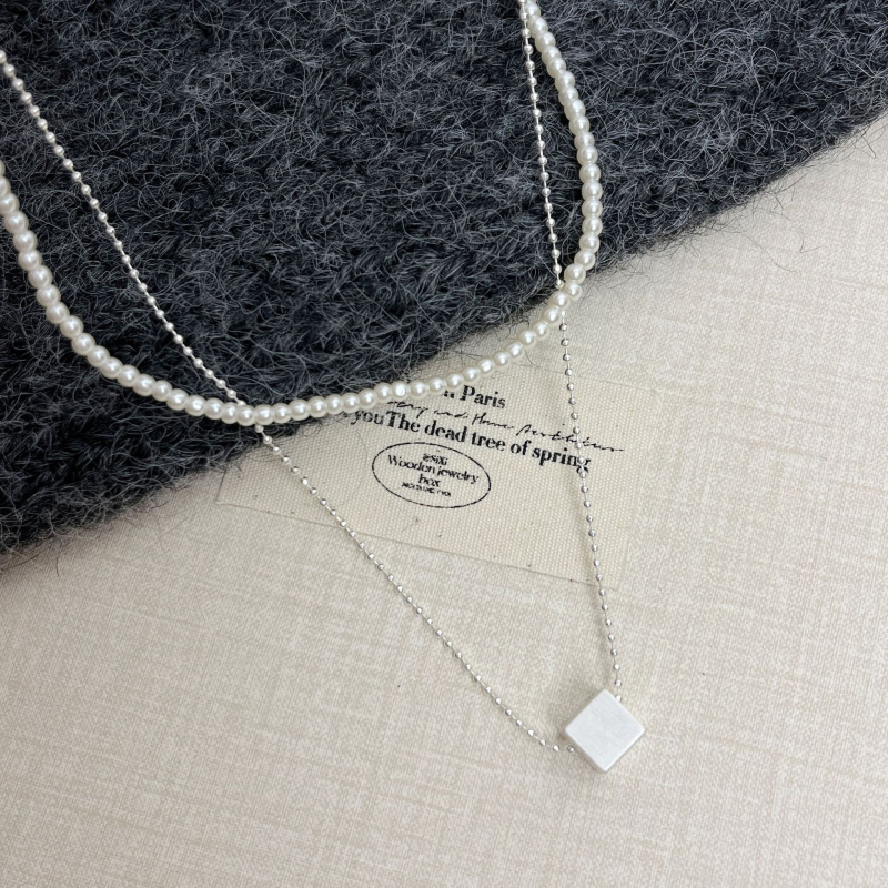 Двойнослойна огърлица с висулка във формата на сърце и перла, медно-сплавна основа, електроплакирана, класическа верига