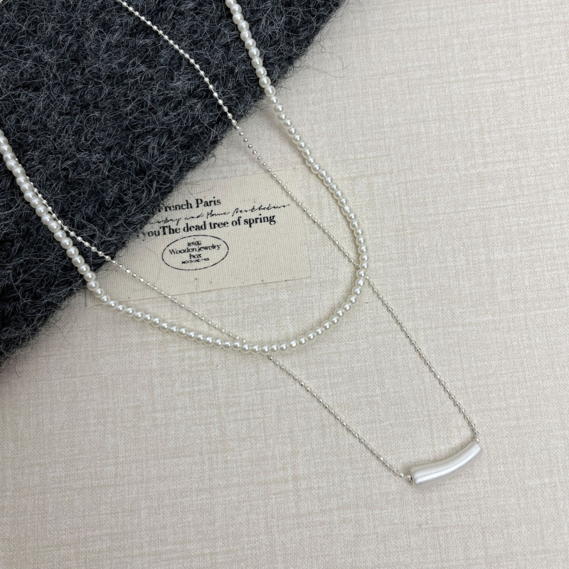 Двойнослойна огърлица с висулка във формата на сърце и перла, медно-сплавна основа, електроплакирана, класическа верига