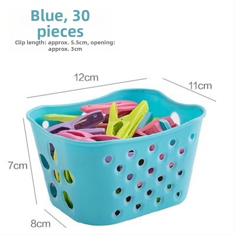 Σετ 30 πλαστικά κλιπ στέγνωσης με καλάθι αποθήκευσης, κατάλληλα για παπλώματα, εσώρουχα, κάλτσες, πουκάμισα και παντελόνια