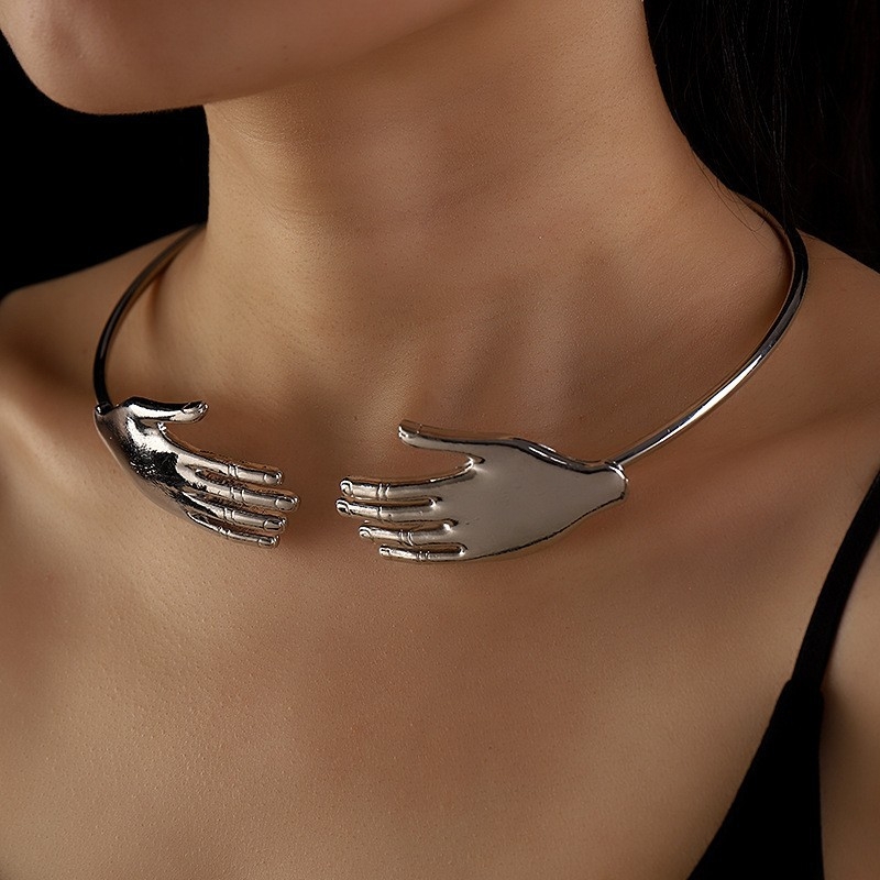 Tulun унисекс алуминиев чокър с форма на цвете и изкуствена перла — твърда яка